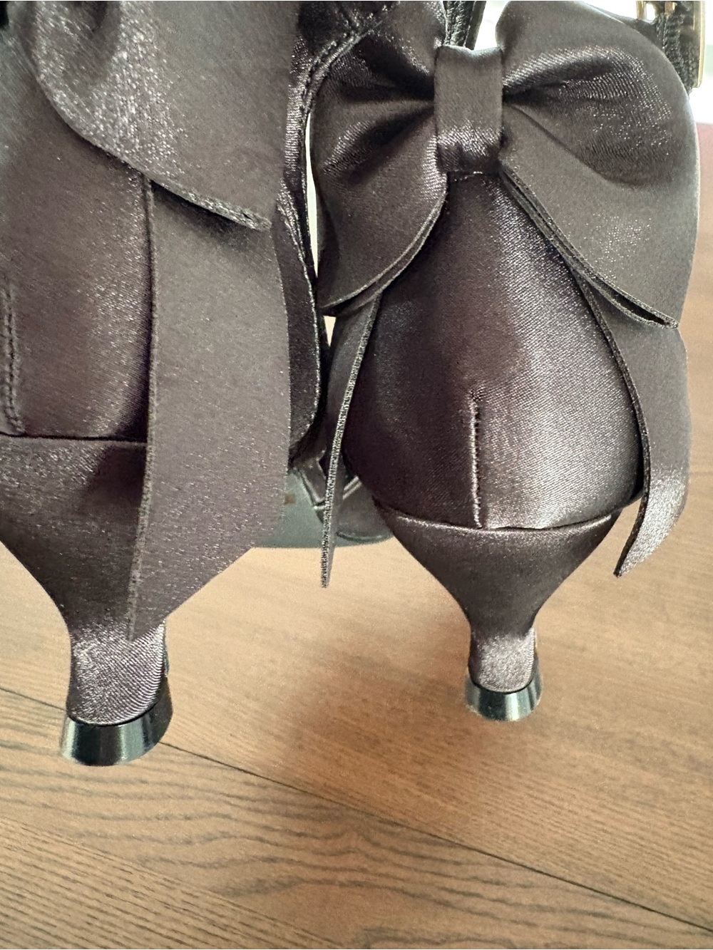 Black Satin Bow Back Heels for Women
